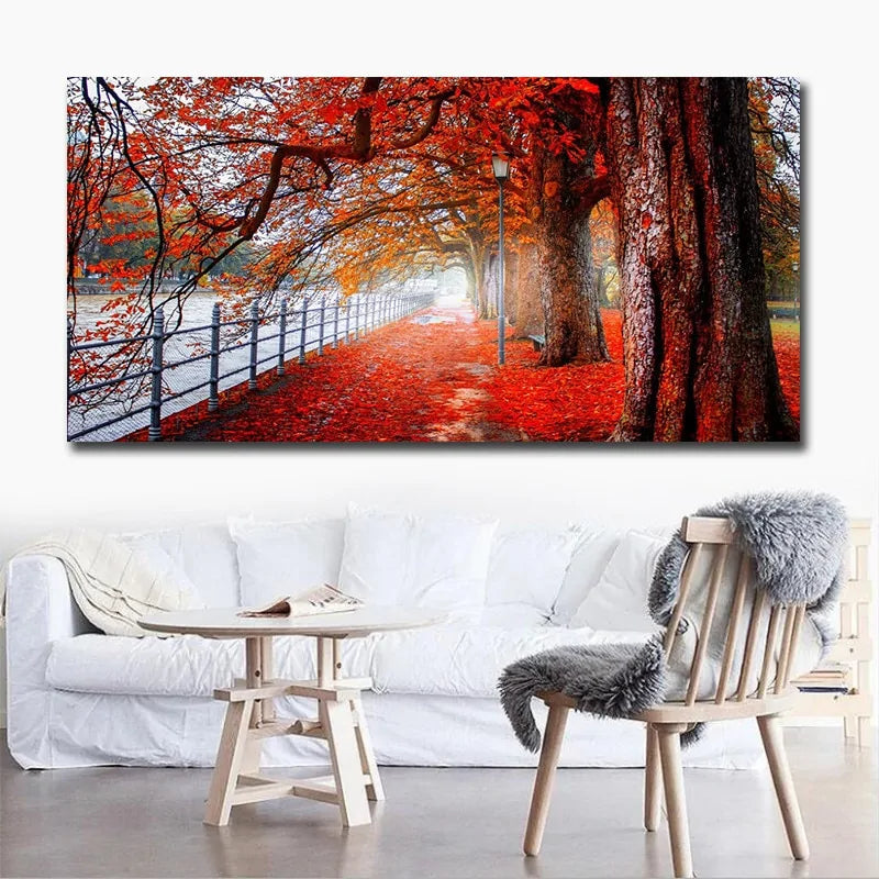 Modern Art Red Forest Landscape Wall Picture