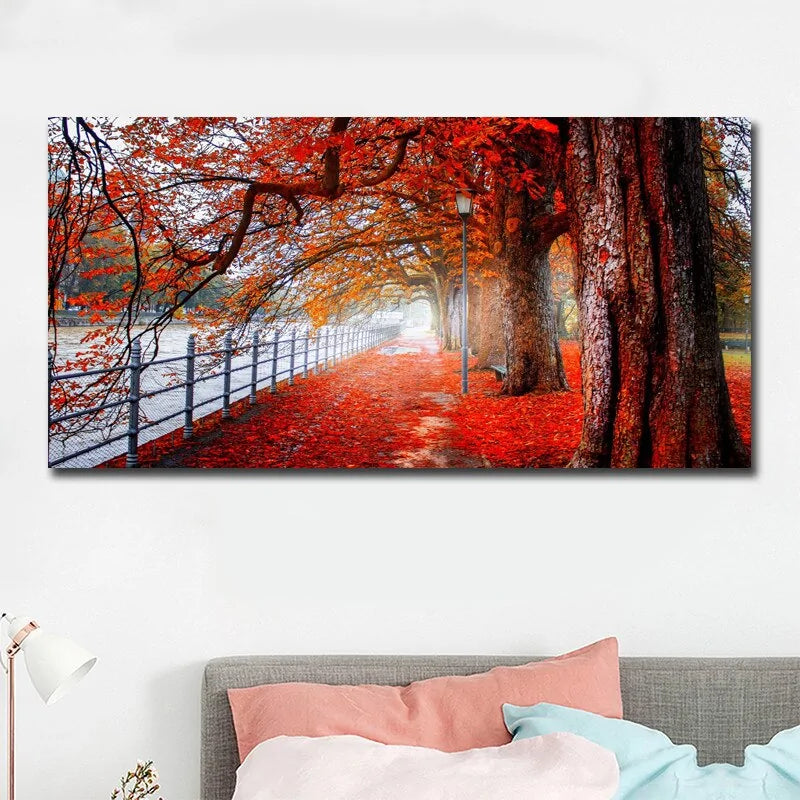 Modern Art Red Forest Landscape Wall Picture