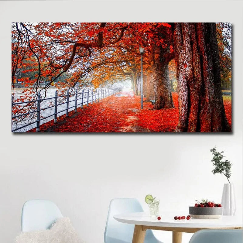 Modern Art Red Forest Landscape Wall Picture