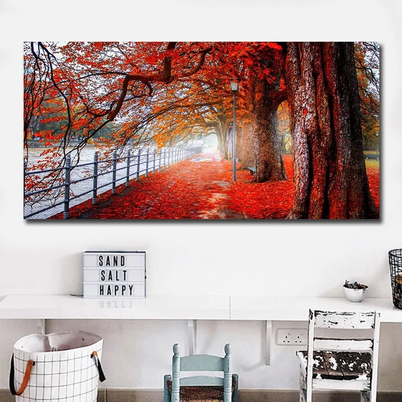 Modern Art Red Forest Landscape Wall Picture