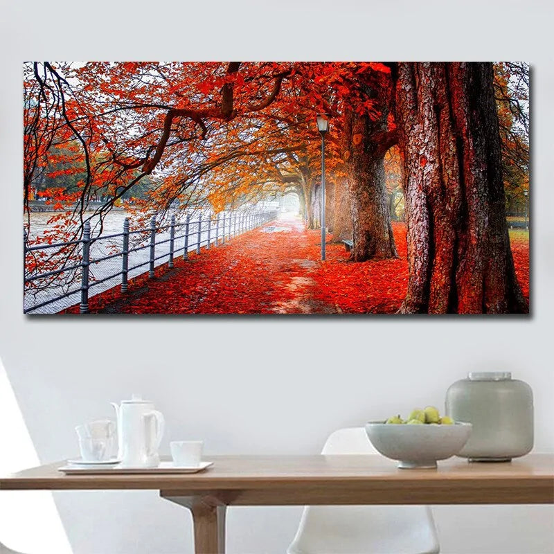 Modern Art Red Forest Landscape Wall Picture